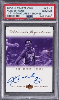 2000-01 Ultimate Collection "Ultimate Signatures" Bronze #KB-B Kobe Bryant Signed Card (#088/200) - PSA GEM MT 10